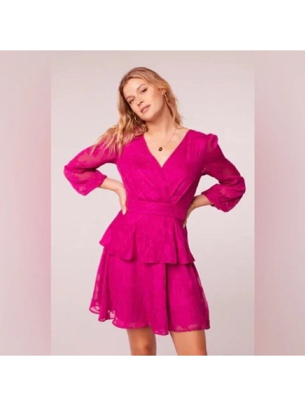 Band of Gypsies NWT Kiss Me Fuschia Peplum Boho Tie Back Mini Dress Size XS